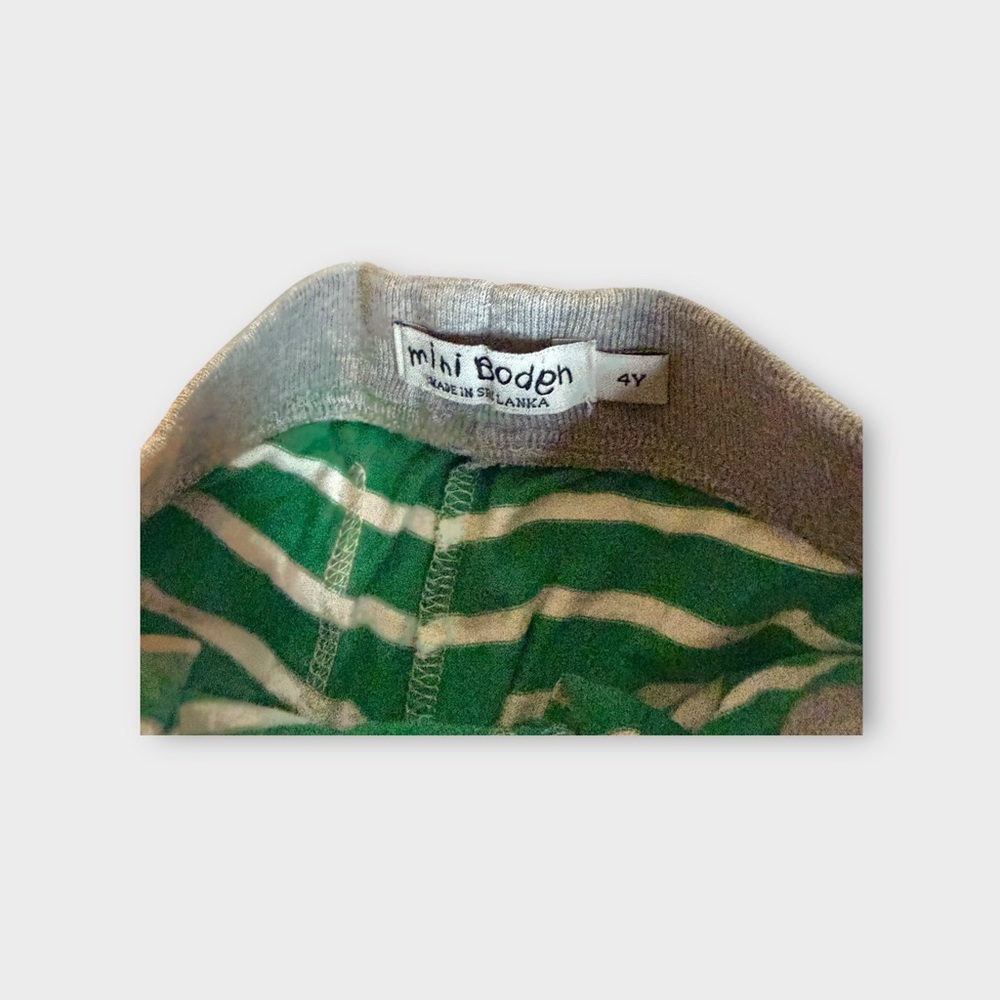 Mini Boden Green & White Striped Knit Shorts with Gray Waistband - Picture 2 of 3
